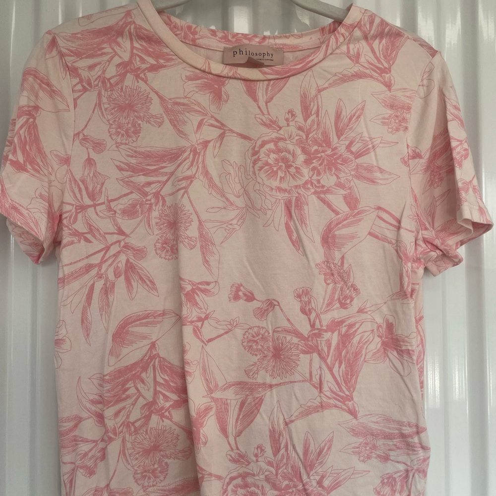 Philosophy Pink Short Sleeve T-Shirt with Floral Design